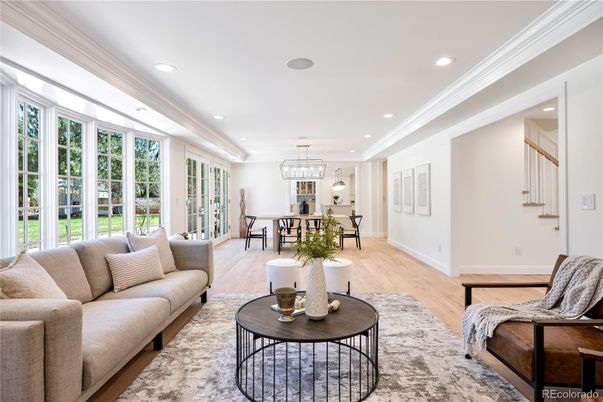 Dining room, Interior, Kitchen, Living room, Pendant Lights, Recessed Lighting, Wood Texture Flooring