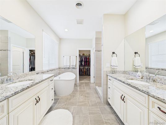 Bathroom, Dual Sink Vanities, Free Standing Baths, Interior, Recessed Lighting