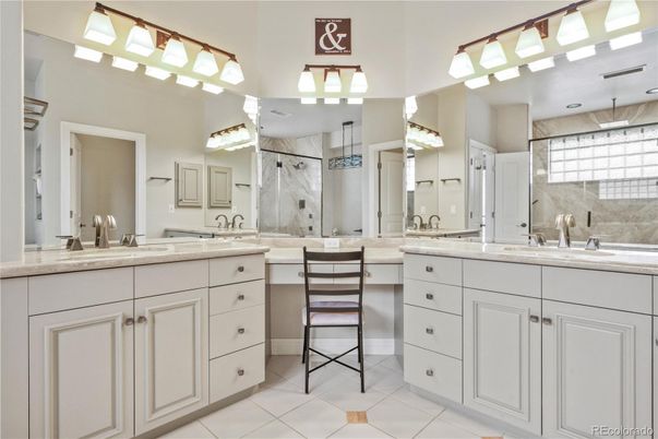 Bathroom, Dual Sink Vanities, Glass Shower, Interior
