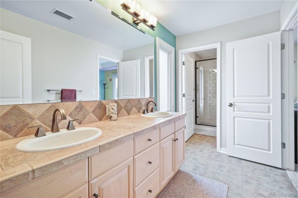 Bathroom, Dual Sink Vanities, Glass Shower, Interior, Tile Countertops