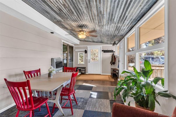 Dining room, Fireplace, Interior, Wood Texture Flooring