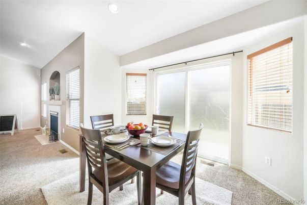 Dining room, Fireplace, Interior, Recessed Lighting