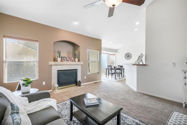 Dining room, Fireplace, Interior, Living room, Recessed Lighting