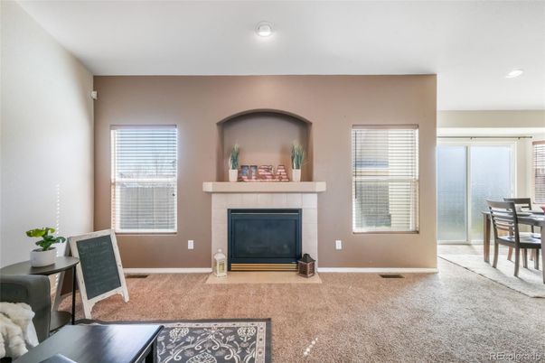 Dining room, Fireplace, Interior, Recessed Lighting