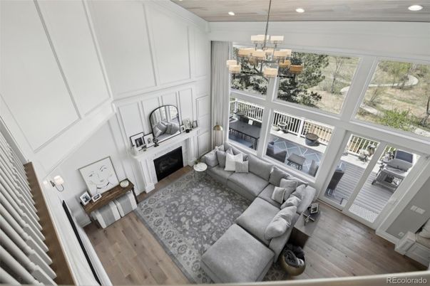 Fireplace, Interior, Living room, Pendant Lights, Recessed Lighting, Wood Texture Flooring