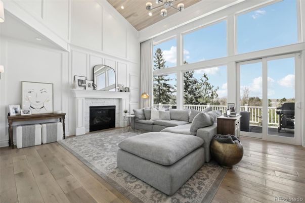 Fireplace, Interior, Living room, Recessed Lighting, Wooden Ceilings, Wood Texture Flooring
