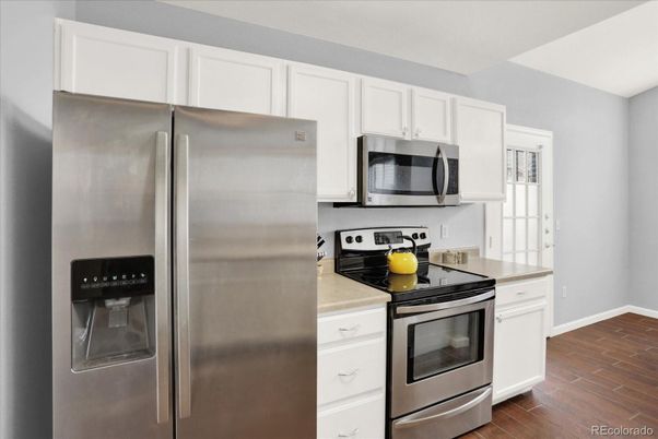 Interior, Kitchen, Stainless Steel Appliances, Wood Texture Flooring