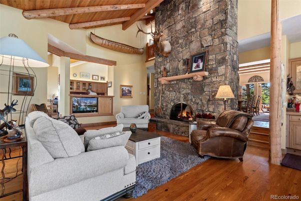 Fireplace, Interior, Living room, Stone Walls, Wooden Beams, Wooden Ceilings, Wood Texture Flooring