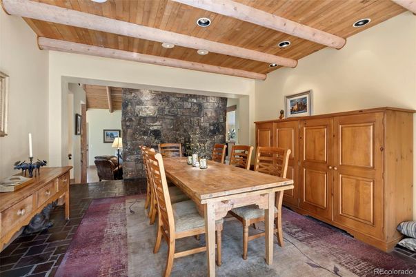 Dining room, Interior, Recessed Lighting, Wooden Beams, Wooden Ceilings