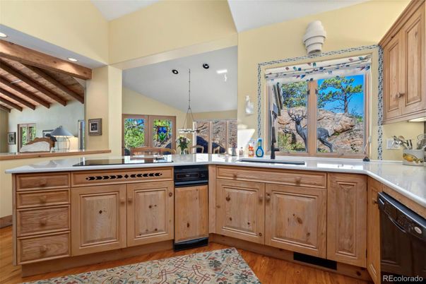 Interior, Kitchen, Pendant Lights, Recessed Lighting, Wooden Beams, Wooden Ceilings, Wood Texture Flooring