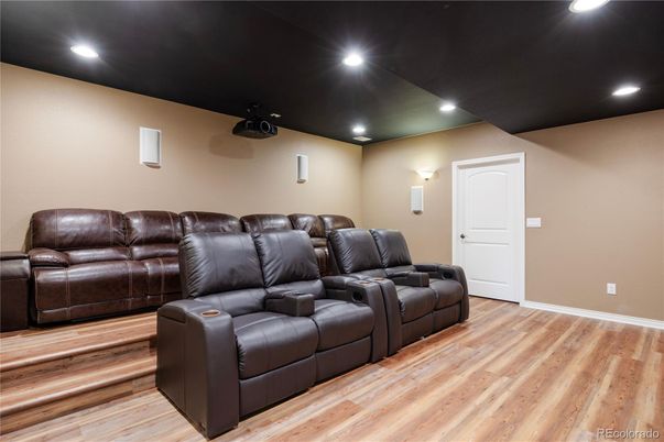 Home Theatre Room, Interior, Recessed Lighting, Theatre Room, Wood Texture Flooring