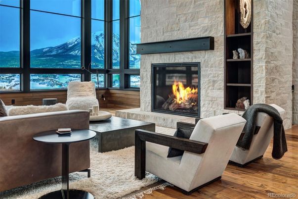 Fireplace, Interior, Living room, Stone Walls, Wood Texture Flooring