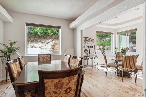 Dining room, Interior, Wood Texture Flooring