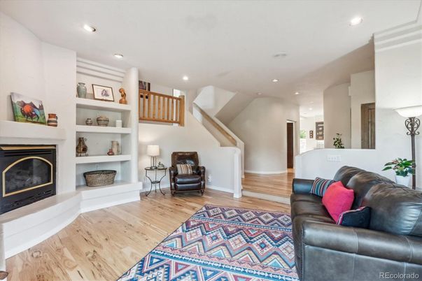 Fireplace, Interior, Recessed Lighting, Wood Texture Flooring