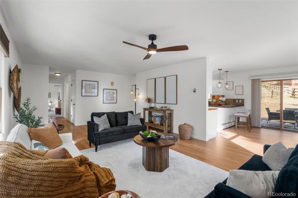 Interior, Kitchen, Living room, Pendant Lights, Wood Texture Flooring