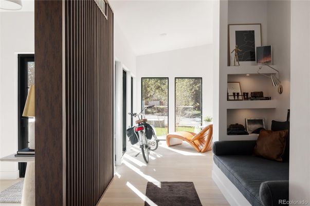 Fireplace, Interior, Recessed Lighting, Wood Texture Flooring