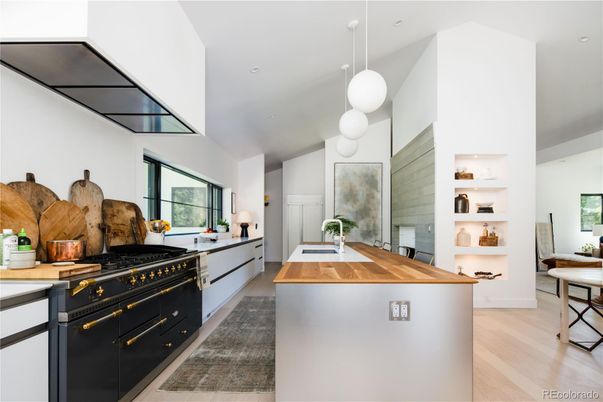 Interior, Kitchen, Pendant Lights, Recessed Lighting, Wood Texture Flooring