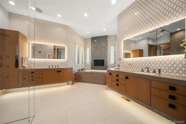 Bathroom, Dual Sink Vanities, Glass Shower, Interior, Recessed Lighting