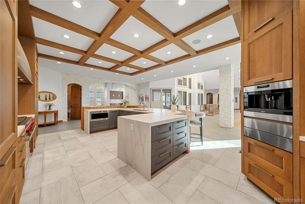 Interior, Kitchen, Recessed Lighting, Stainless Steel Appliances, Wooden Beams