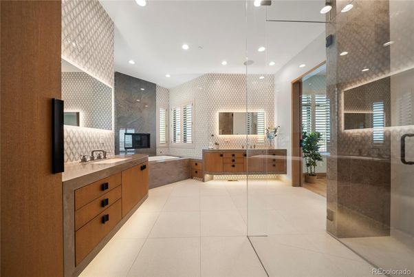 Bathroom, Dual Sink Vanities, Glass Shower, Interior, Recessed Lighting