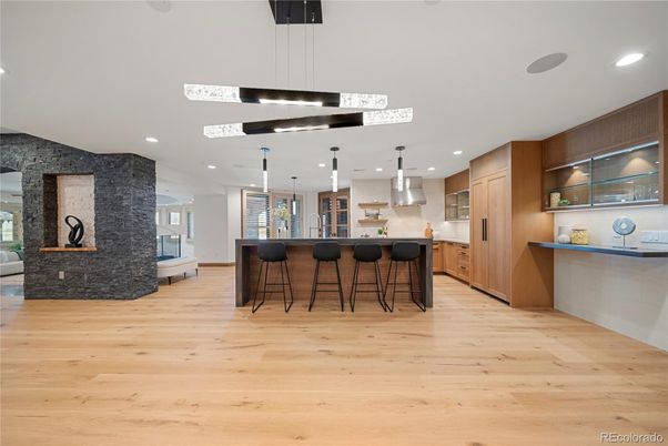 Interior, Kitchen, Pendant Lights, Recessed Lighting, Wood Texture Flooring