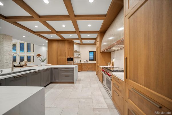 Interior, Kitchen, Recessed Lighting, Stainless Steel Appliances, Wooden Beams