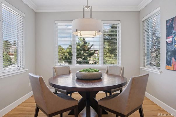 Dining room, Interior, Pendant Lights, Wood Texture Flooring