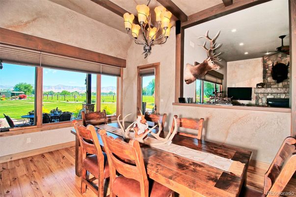 Chandelier, Dining room, Interior, Recessed Lighting, Wood Texture Flooring