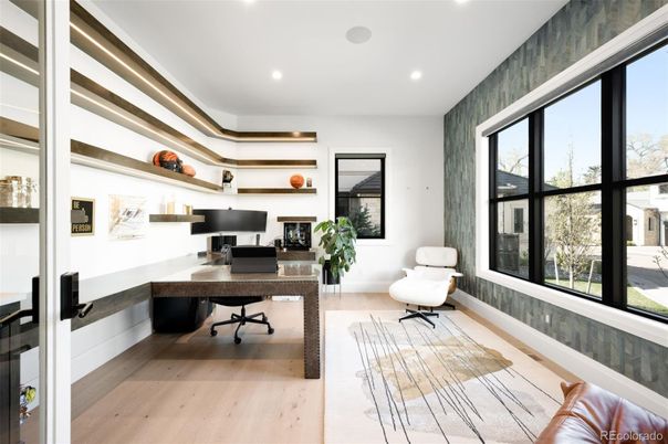 Home Office, Interior, Recessed Lighting, Wood Texture Flooring