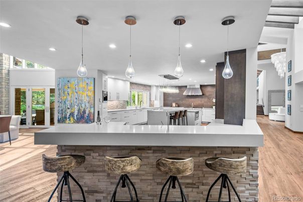 Interior, Kitchen, Pendant Lights, Recessed Lighting, Wood Texture Flooring
