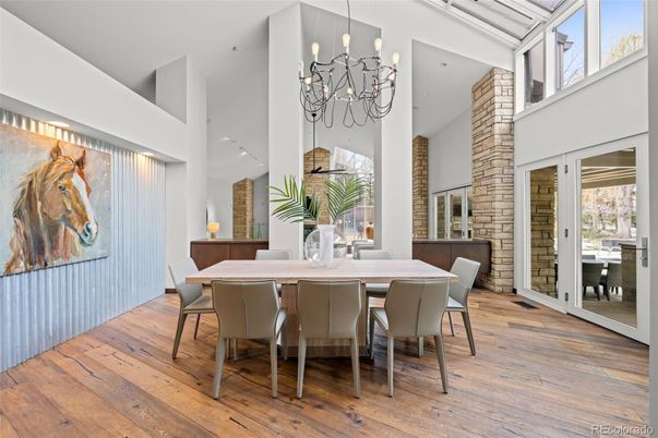 Chandelier, Dining room, Interior, Wood Texture Flooring