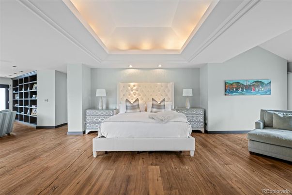 Bedroom, Interior, Recessed Lighting, Wood Texture Flooring