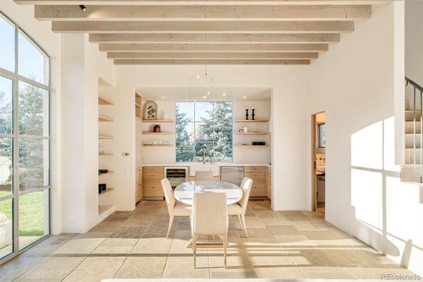 Dining room, Interior, Pendant Lights, Wooden Beams