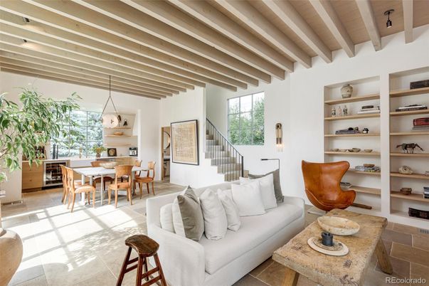 Dining room, Interior, Living room, Pendant Lights, Wooden Beams, Wooden Ceilings