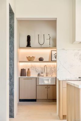 Interior, Marble Walls, Wood Texture Flooring