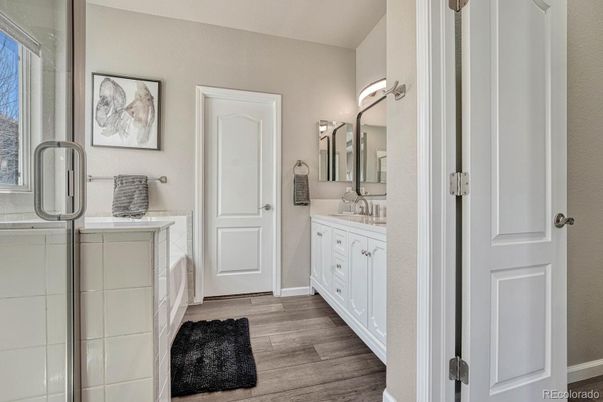 Bathroom, Dual Sink Vanities, Interior, Wood Texture Flooring
