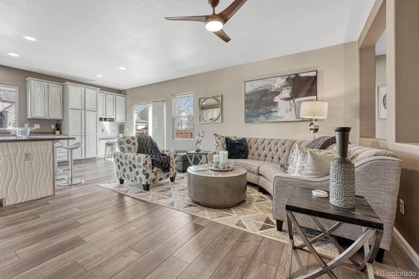 Interior, Kitchen, Living room, Recessed Lighting, Wood Texture Flooring