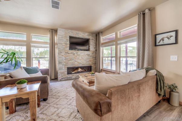 Fireplace, Interior, Living room, Stone Walls, Wood Texture Flooring