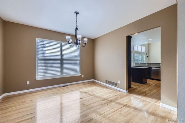 Chandelier, Empty room, Interior, Pendant Lights, Recessed Lighting, Wood Texture Flooring