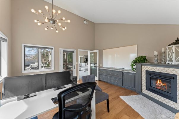 Fireplace, Interior, Pendant Lights, Wood Texture Flooring