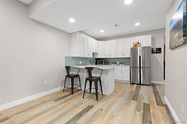 Interior, Kitchen, Recessed Lighting, Wood Texture Flooring