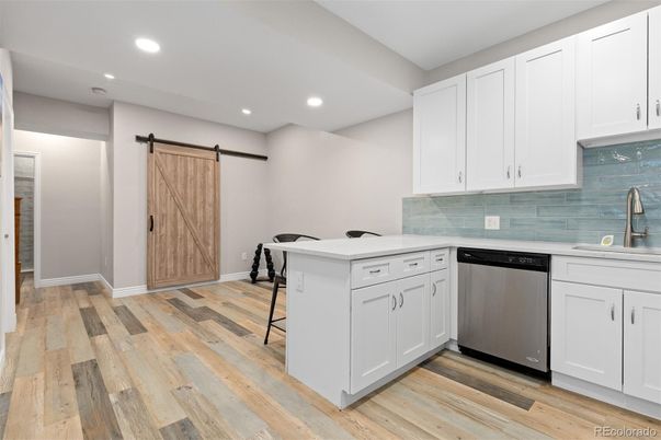 Interior, Kitchen, Recessed Lighting, Wood Texture Flooring