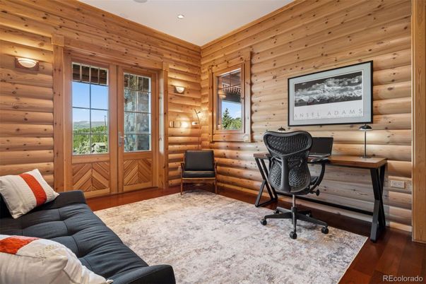 Home Office, Interior, Recessed Lighting, Wood Texture Flooring, Wooden Walls