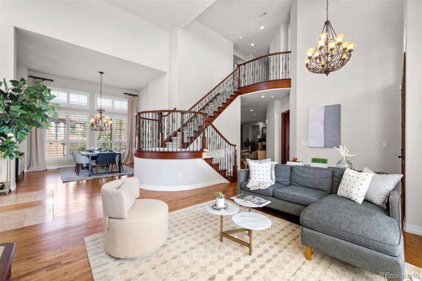Chandelier, Dining room, Interior, Living room, Recessed Lighting, Wood Texture Flooring