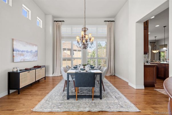 Chandelier, Dining room, Interior, Pendant Lights, Wood Texture Flooring