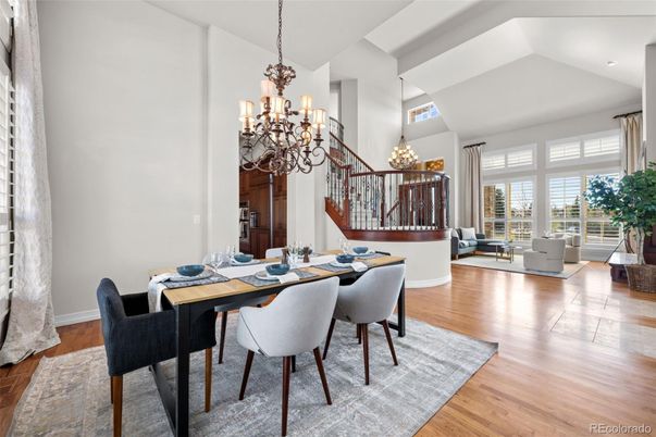 Chandelier, Dining room, Interior, Living room, Recessed Lighting, Wood Texture Flooring