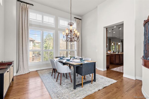 Chandelier, Dining room, Interior, Pendant Lights, Wood Texture Flooring