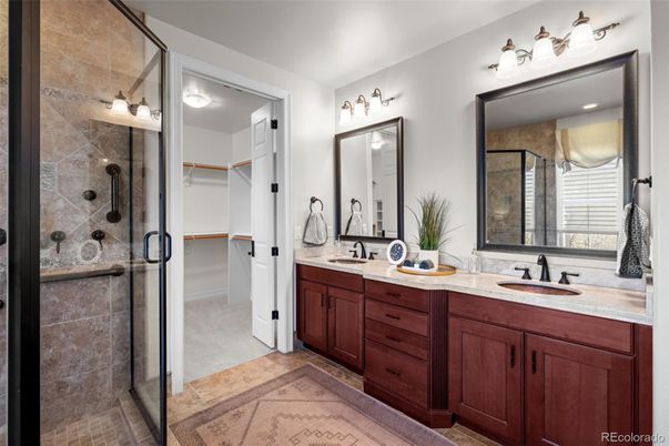 Bathroom, Dual Sink Vanities, Glass Shower, Interior, Tile Countertops