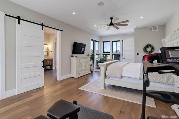 Bedroom, Interior, Recessed Lighting, Wood Texture Flooring