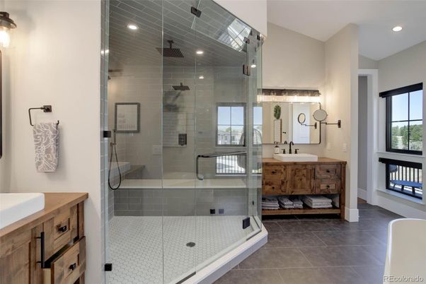 Bathroom, Dual Sink Vanities, Glass Shower, Interior, Recessed Lighting
